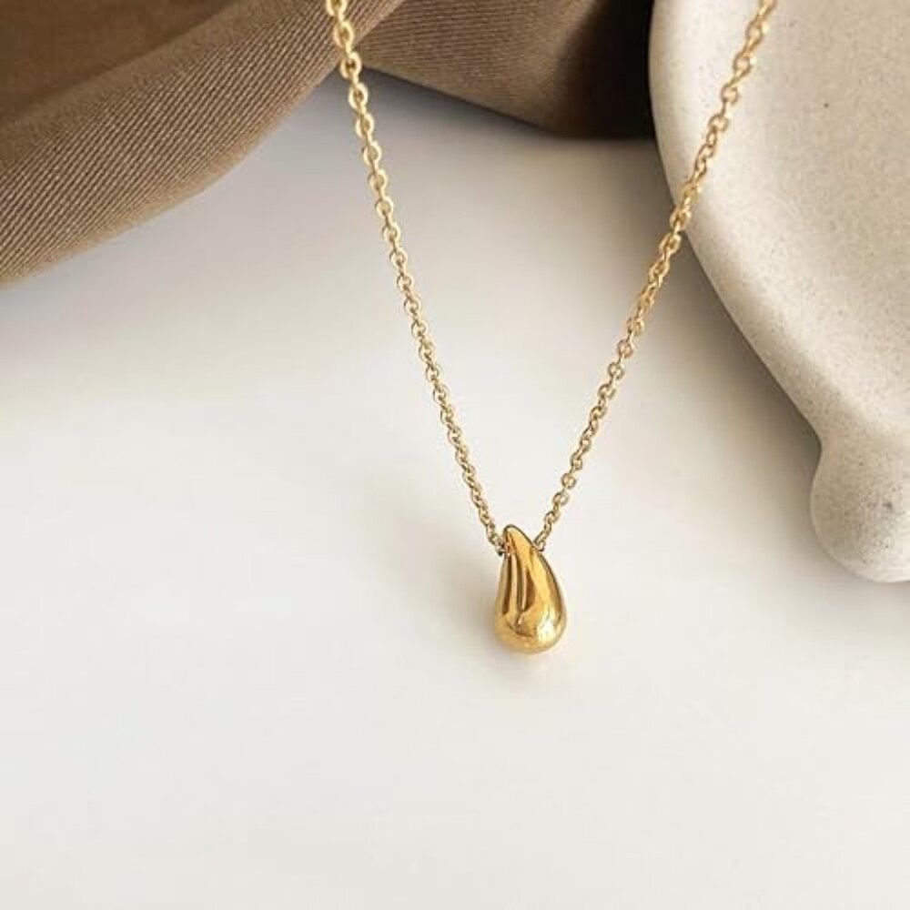 14K Gold Plated Teardrop Pendant Necklace for Women – Adjustable